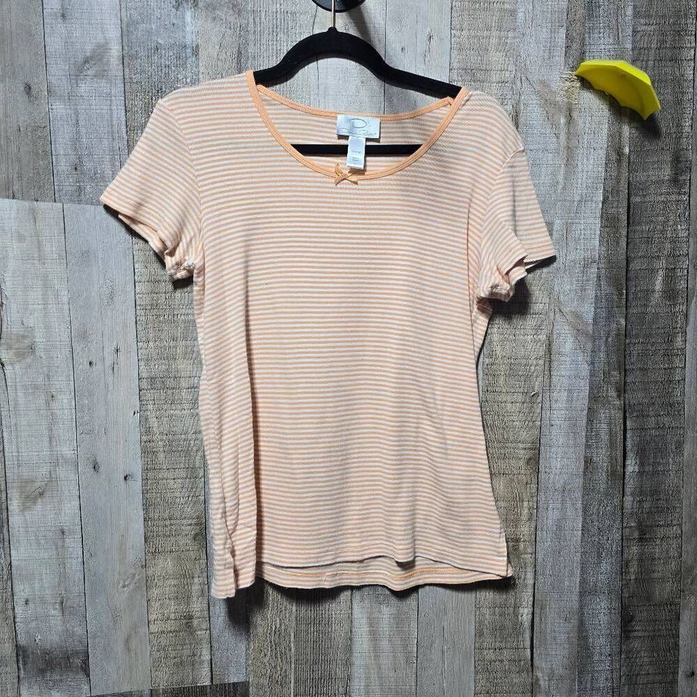 Oscar De La Renta Vintage Y2K Orange White Stripe Babydoll Tee Small Designer